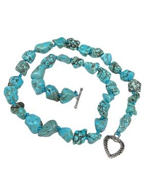 Turquoise Howlite Nugget Beaded Necklace Chunky Genuine Stone Boho Western